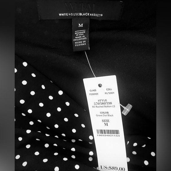 WHITE HOUSE BLACK MARKET Elegant Black and white polka dots blouse - Picture 4 of 4